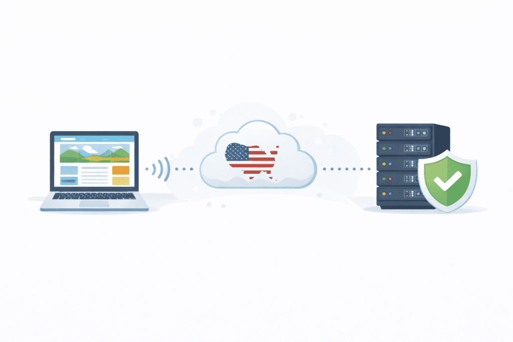 Website connected to US cloud server showing how web hosting works in America