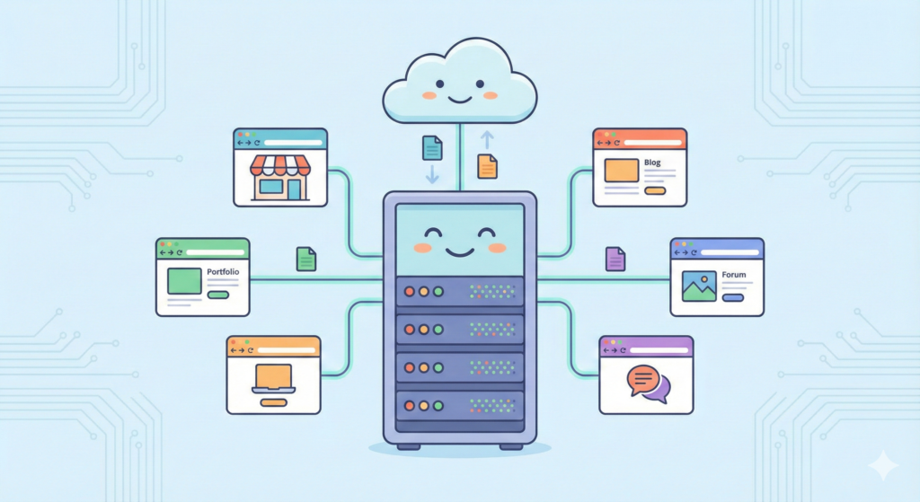 Shared hosting vs cloud hosting with one server serving multiple websites