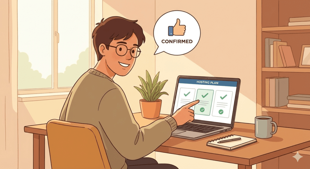 Beginner choosing between shared hosting vs cloud hosting plans on a laptop