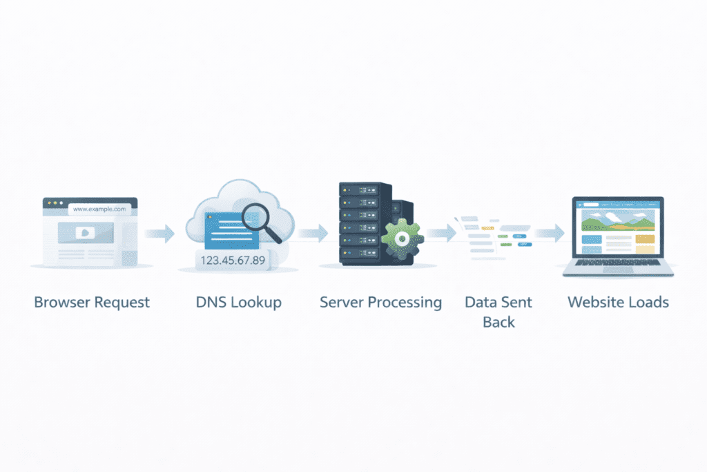 How a website loads step by step from DNS lookup to server response