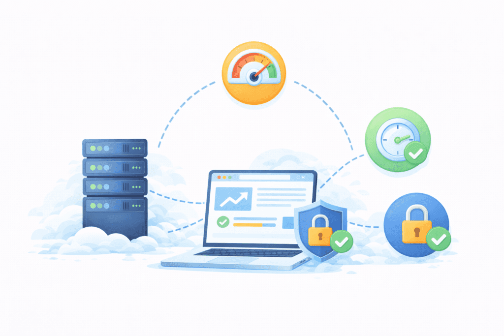 Web hosting affect SEO through speed, uptime, and website security