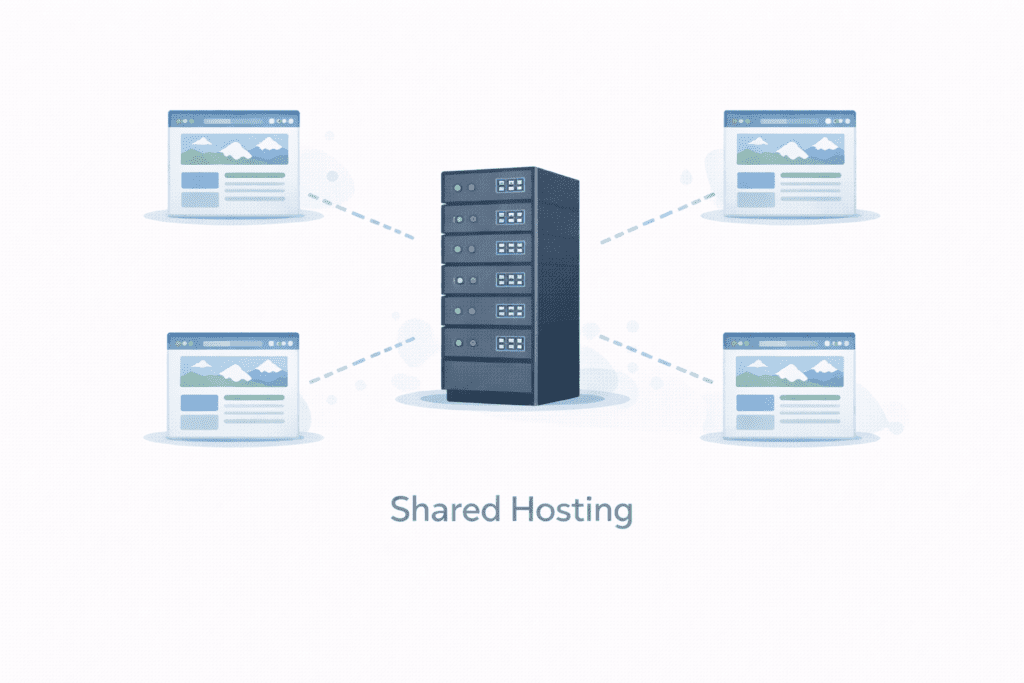 Shared hosting explained with multiple websites on one server
