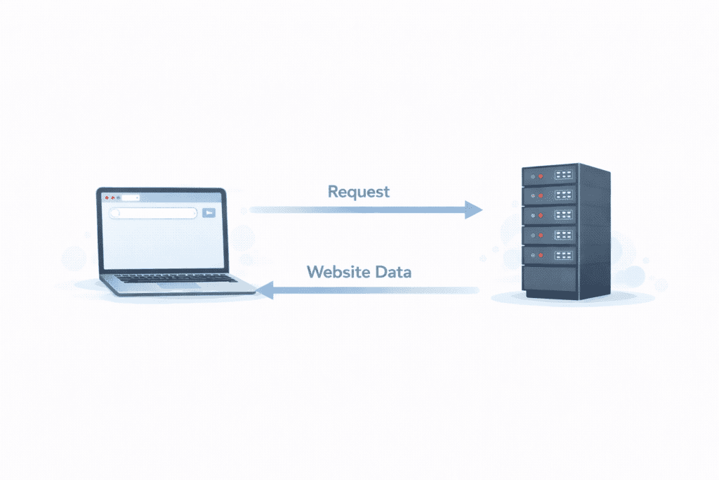 Web hosting request and response between user and server