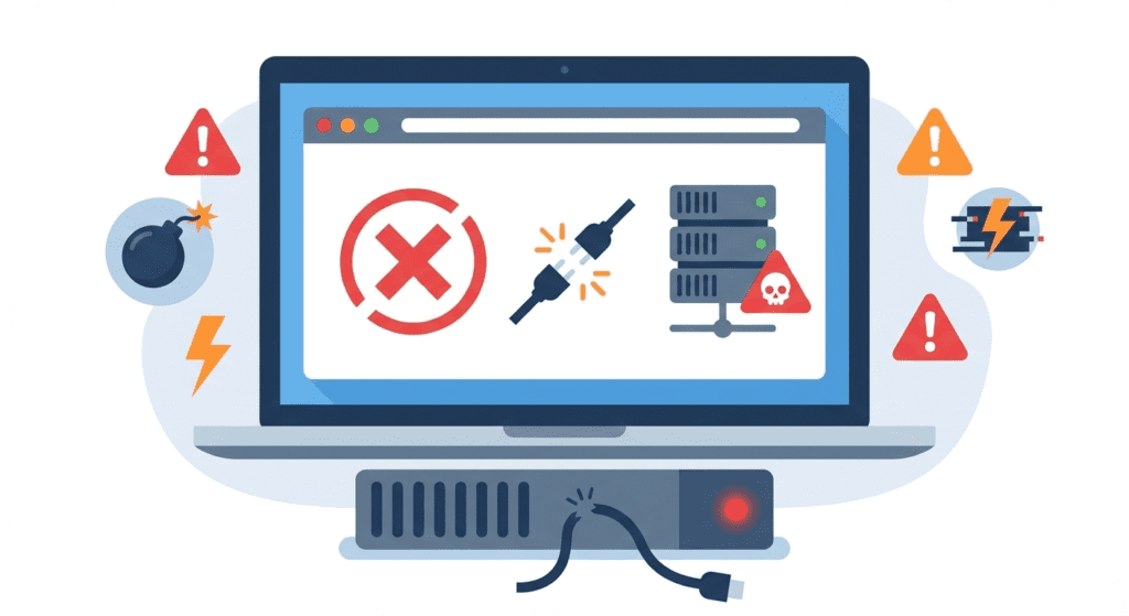 Server downtime with website errors and disconnected server cables