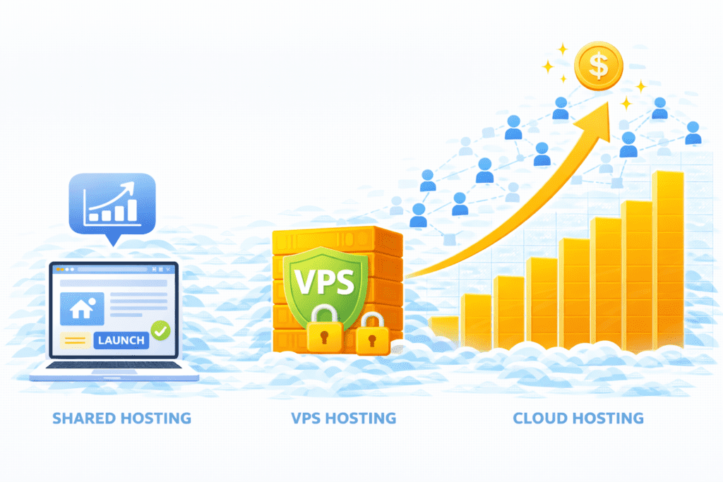 Upgrading from shared hosting to VPS hosting and cloud hosting as a site grows