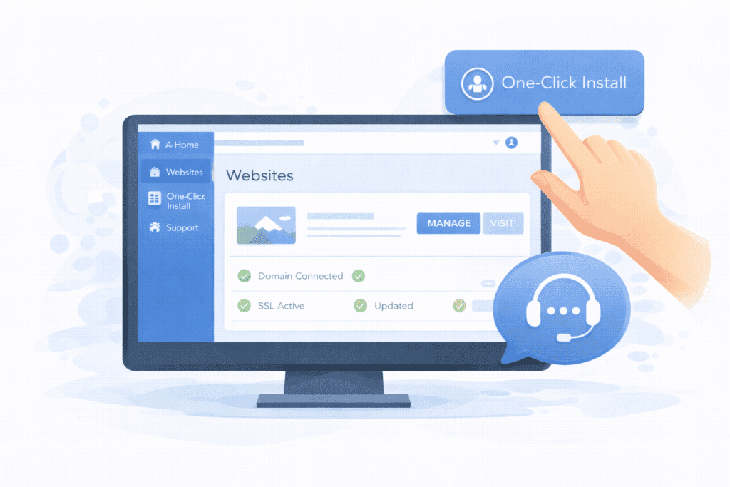 One-click install makes web hosting easy without technical skills