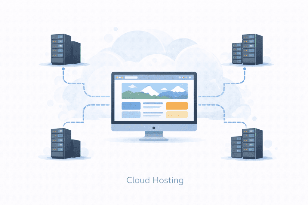 Cloud hosting explained with multiple servers powering one website