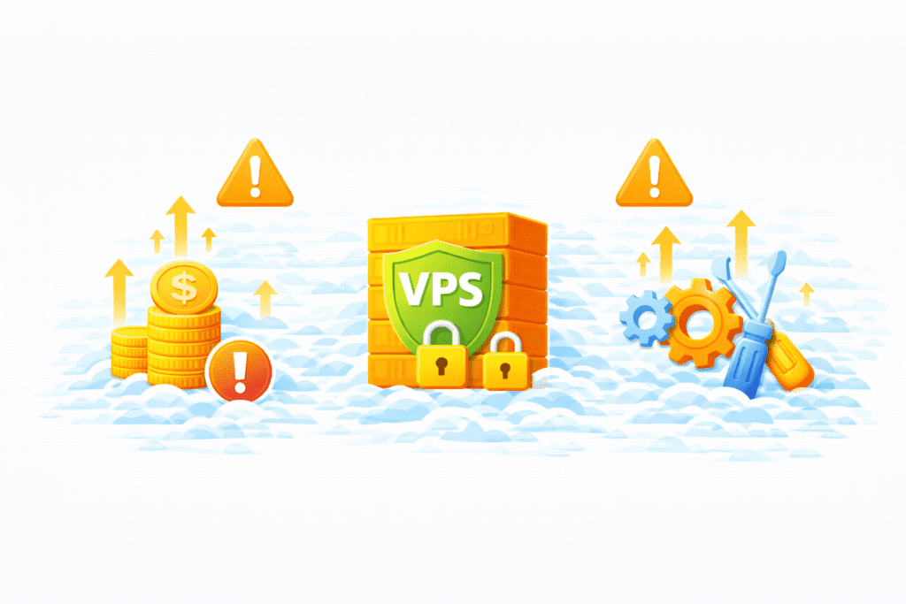 VPS hosting showing higher cost and setup complexity for beginners