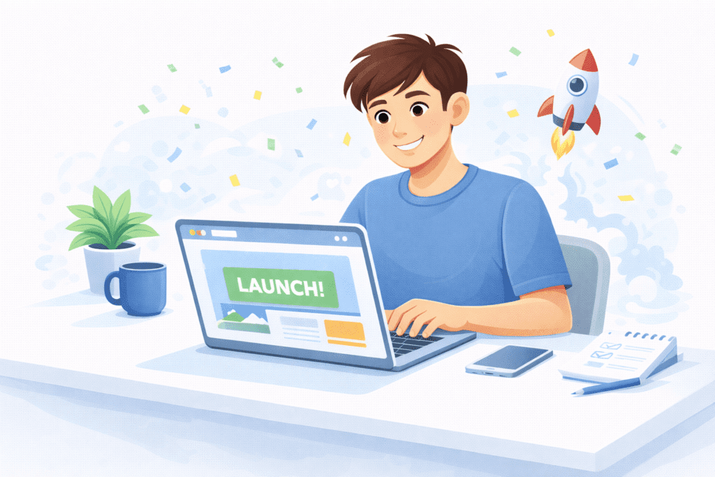 Beginner launching a website without technical skills for web hosting