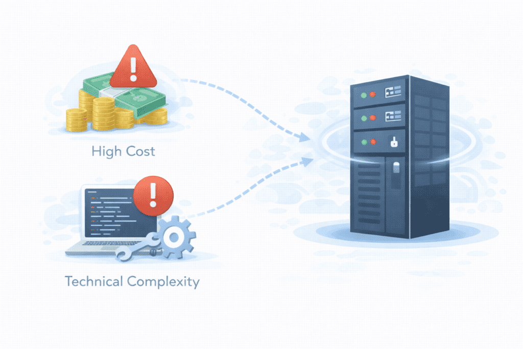 Dedicated hosting showing high cost and technical complexity