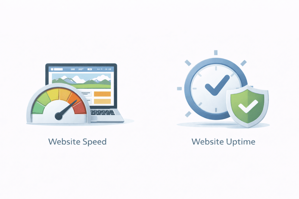 Website speed and uptime showing how fast and reliable web hosting works