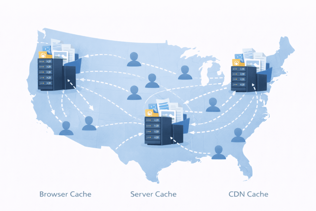 Website connected to web hosting server showing how hosting works