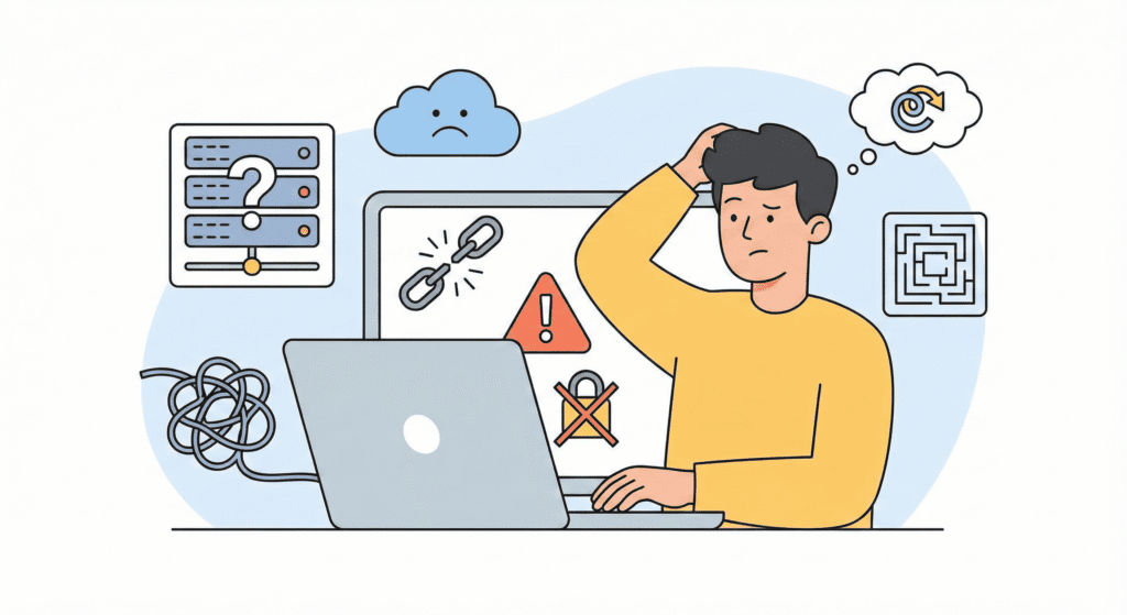 Confused website owner dealing with common web hosting problems