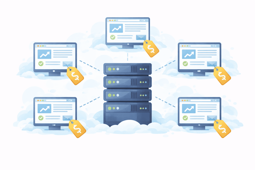 Different website hosting plans and prices connected to servers