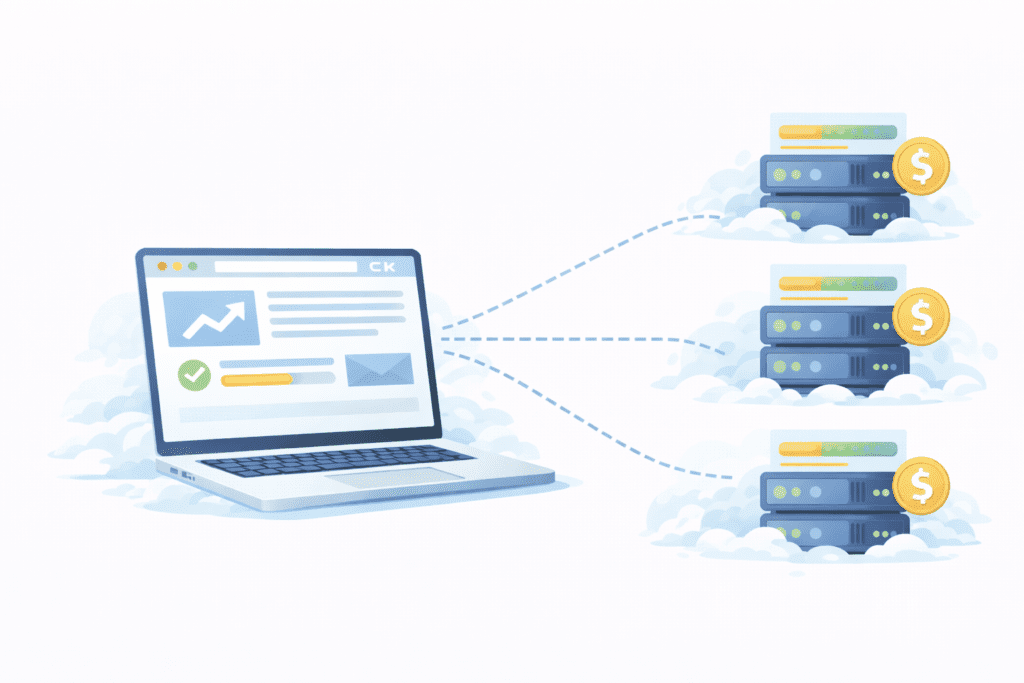 Website hosting price options connected to a laptop