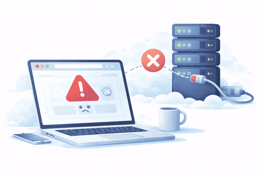 Website downtime caused by server connection failure shown on a laptop screen