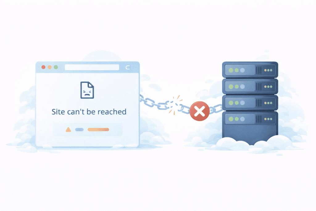 Website downtime with site can’t be reached error and broken server link