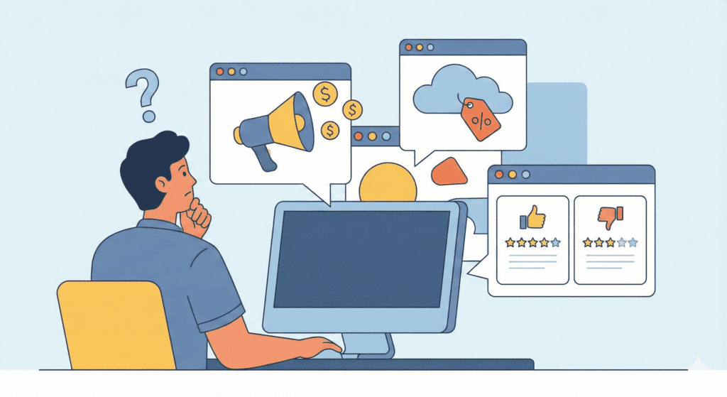 Website owner comparing hosting features pricing and reviews