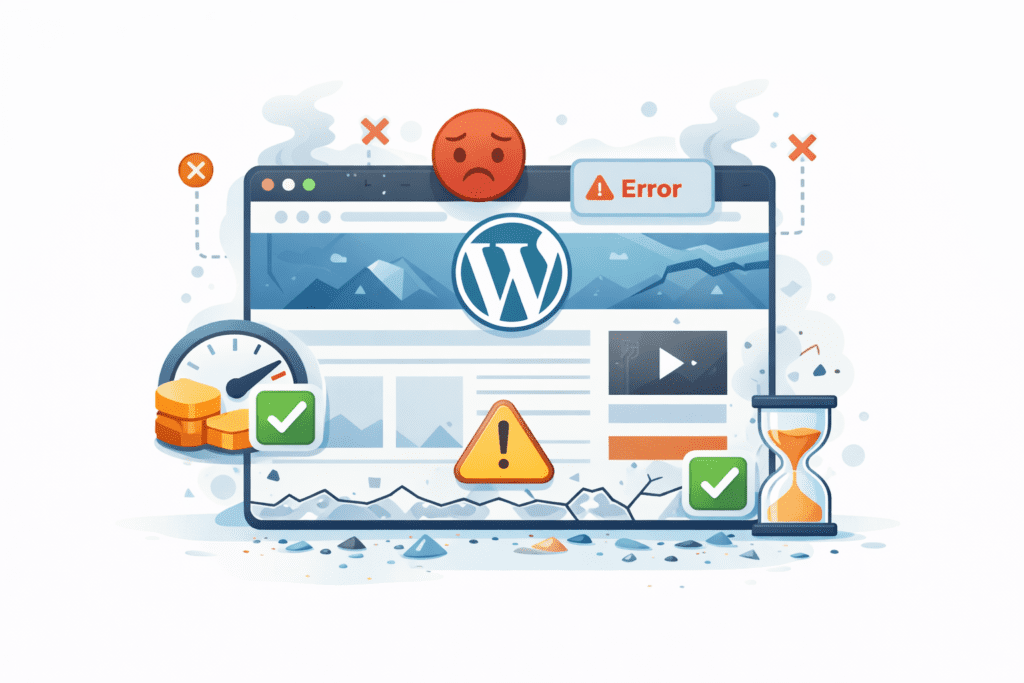 WordPress website showing errors caused by overloaded web hosting