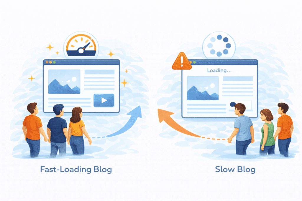 Fast-loading blog compared to a slow blog using poor web hosting