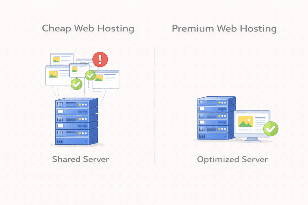 Shared server vs optimized server for cheap and premium web hosting