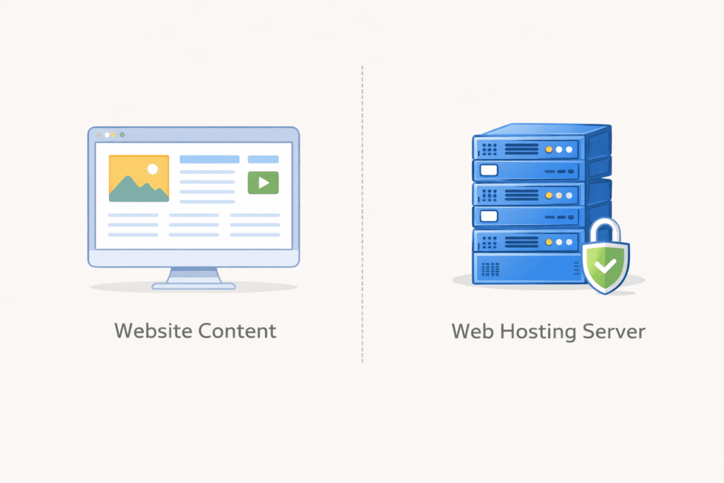 Comparison of website content and web hosting server for beginners