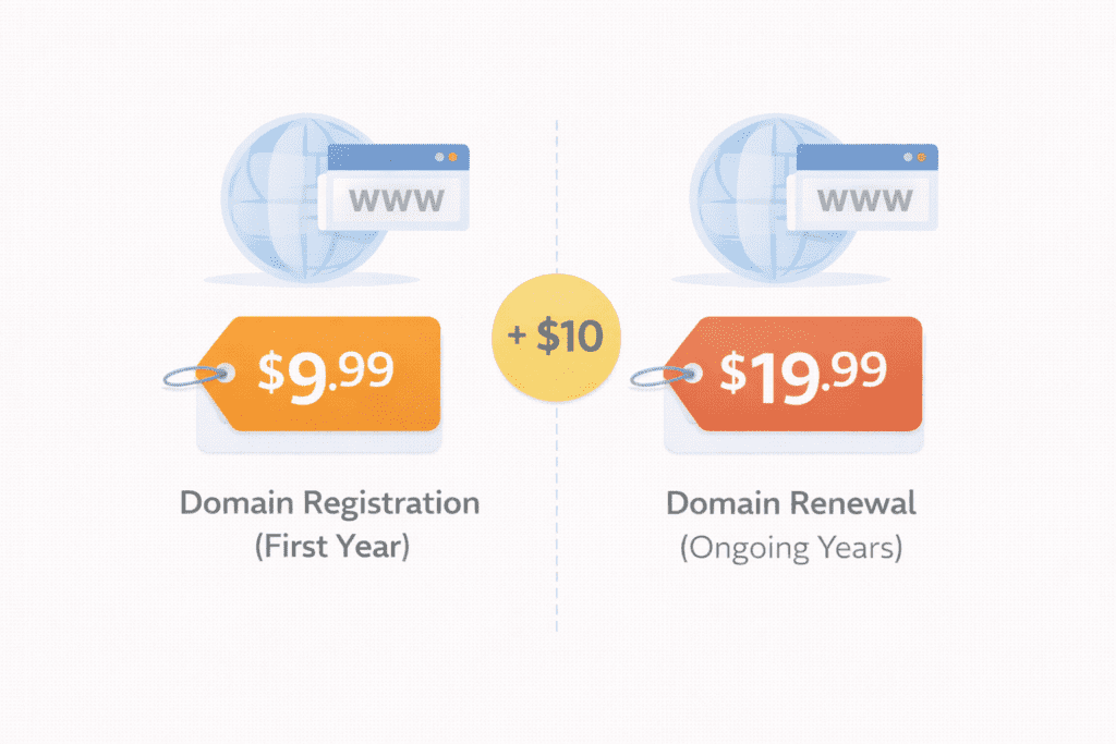 Timeline showing how domain renewal costs increase over time