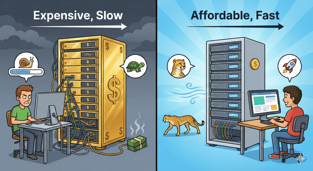 Slow expensive hosting compared to fast affordable hosting