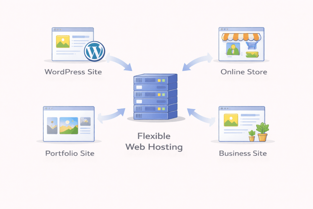 Web hosting used for WordPress, business, portfolio, and online stores