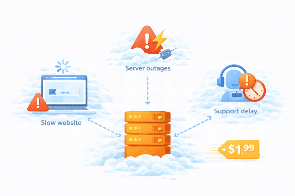 Cheap web host causing slow website, server outages, and support delays