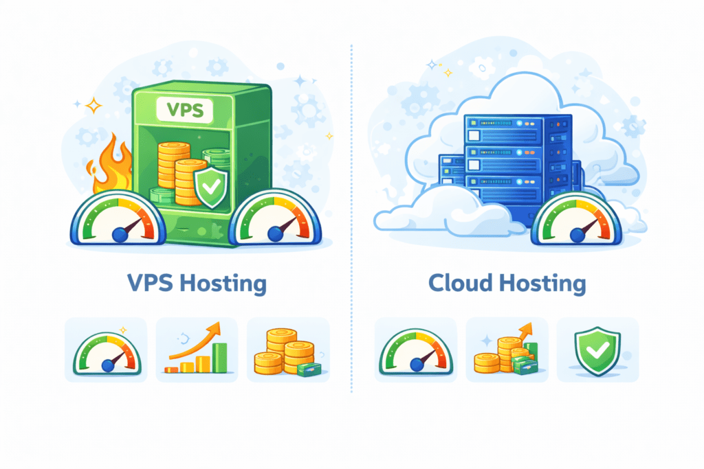 VPS hosting and cloud hosting compared for speed, growth, and cost