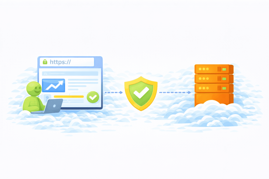 Web hosting security with HTTPS and secure server connection