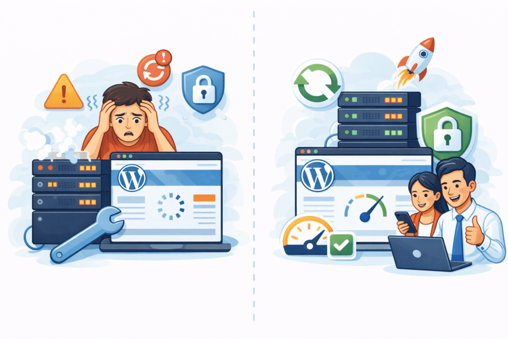Website performance before and after switching to managed WordPress hosting