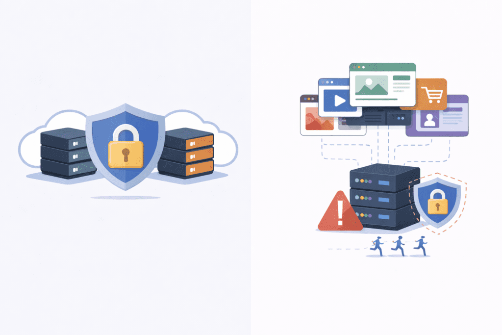 Security comparison graphic showing VPS hosting as more secure than shared hosting.