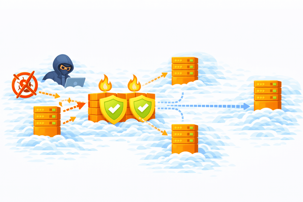 Web hosting security blocking hackers and cyber attacks on servers