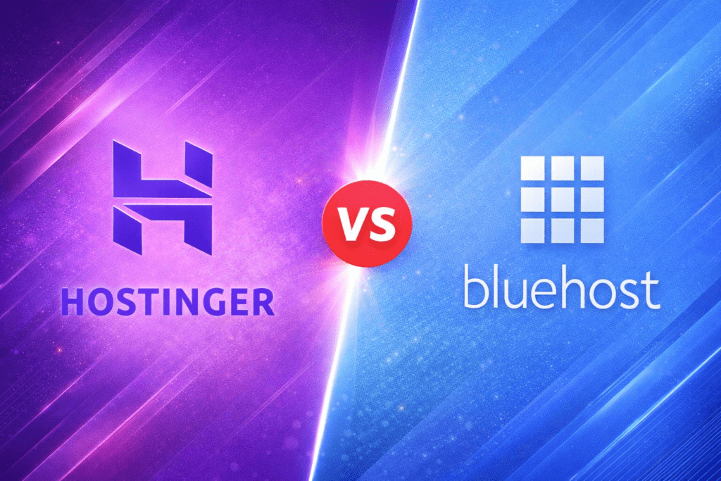 Hostinger vs Bluehost hosting comparison banner with brand logos