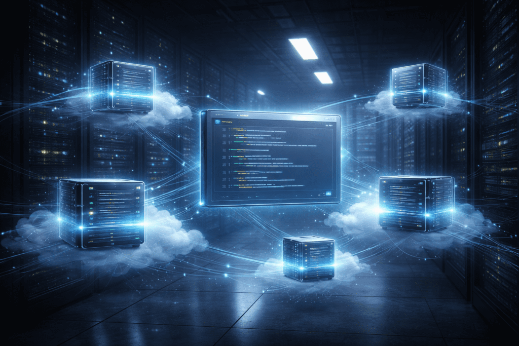 Free VPS hosting cloud servers connected in a virtual network