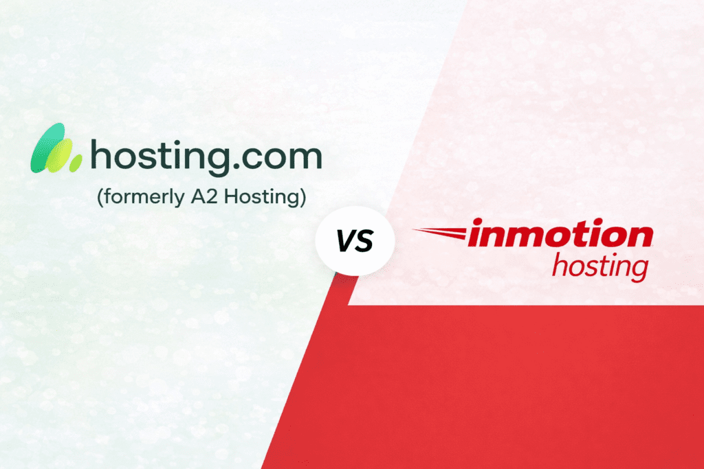 A2 Hosting vs InMotion Hosting comparison graphic showing both hosting brands side by side