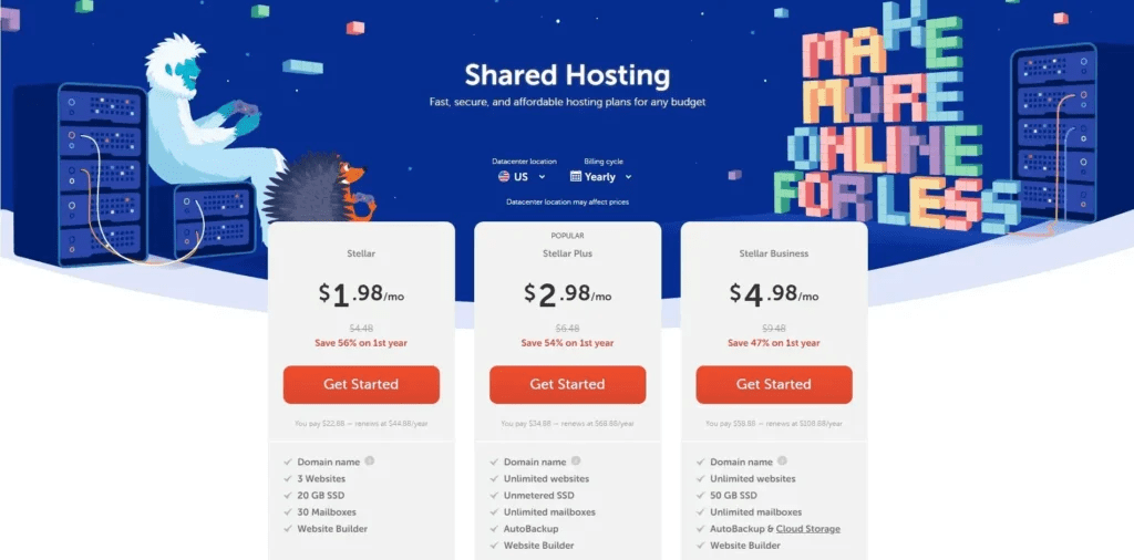 Namecheap shared hosting plans and pricing comparison