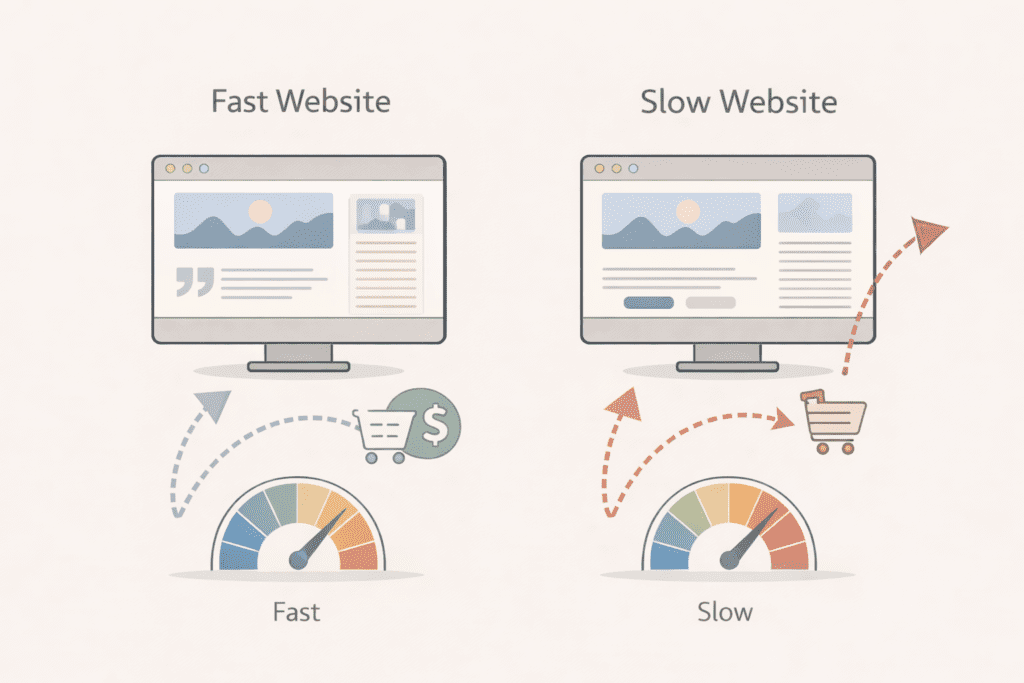Fast website compared to slow website loading speed.