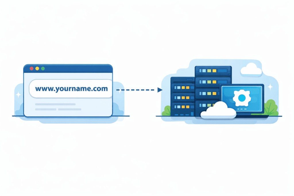 Domain name connected to web hosting server