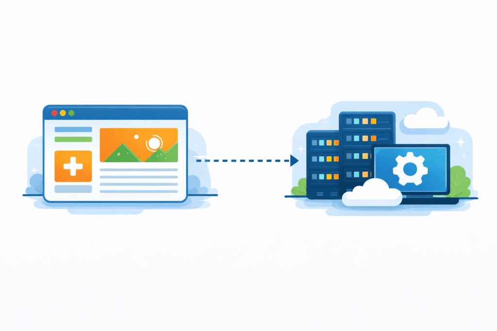 Website connecting to a server showing how web hosting works