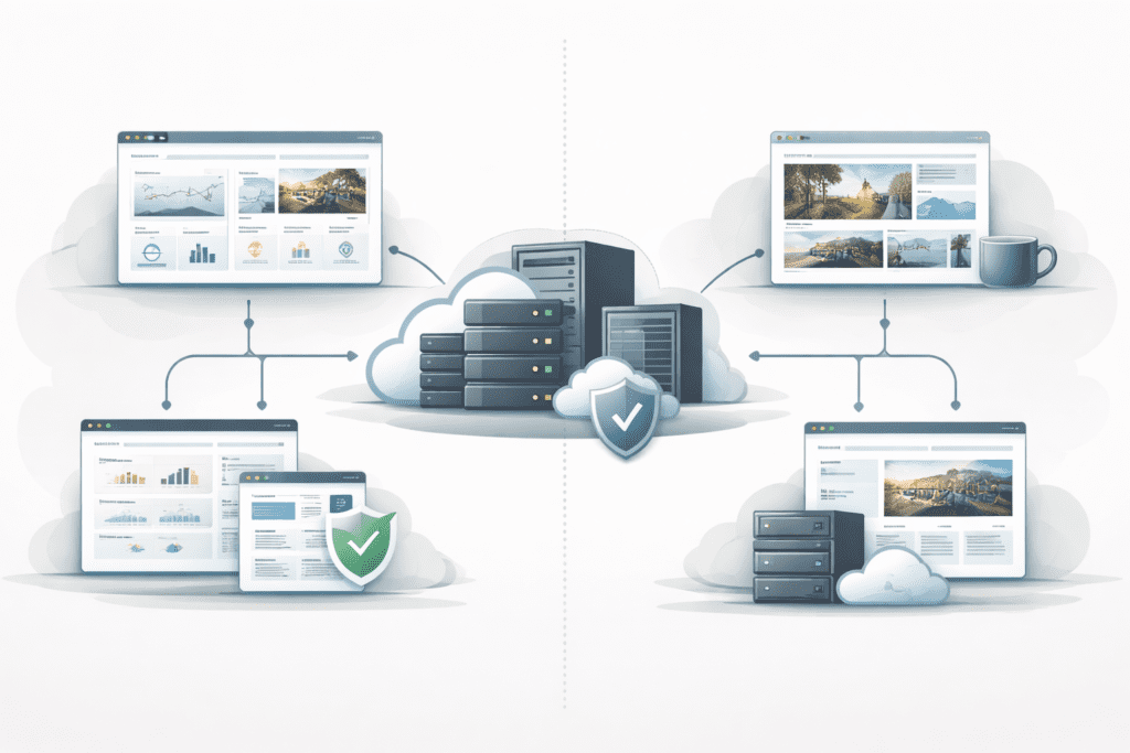 Cloud server with security shield protecting business websites
