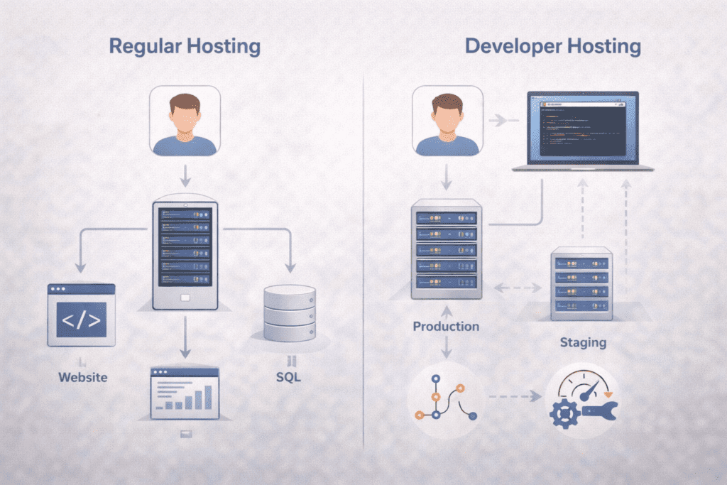 Regular hosting vs developer hosting with staging and production environments