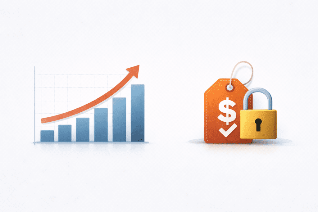 Rising website growth chart with secure Black Friday hosting discount