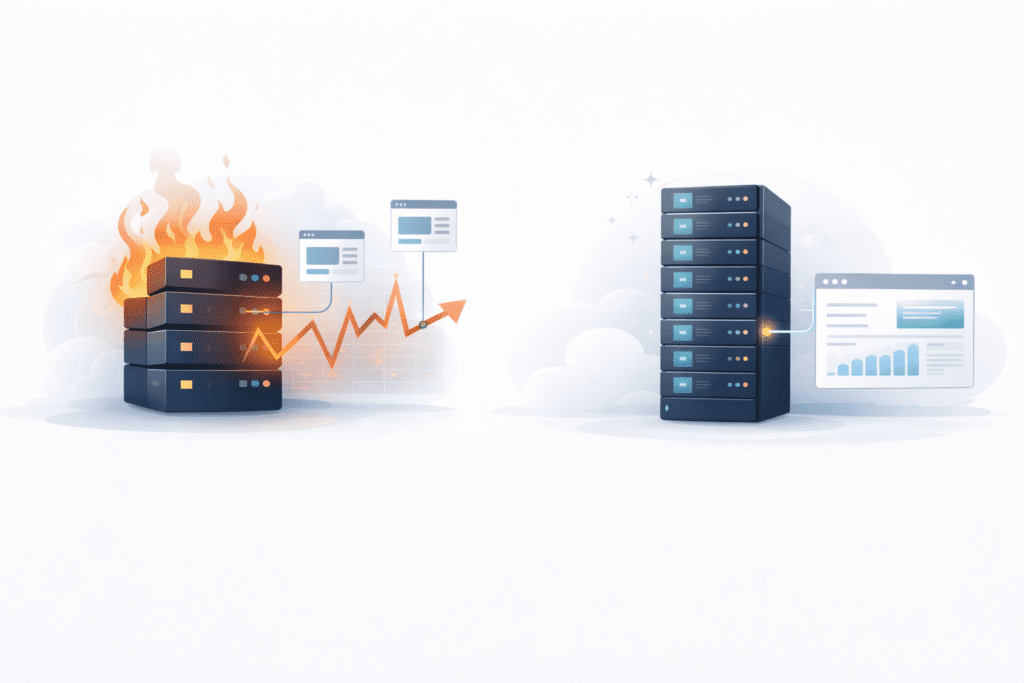 Server overload in shared hosting vs stable performance in dedicated hosting