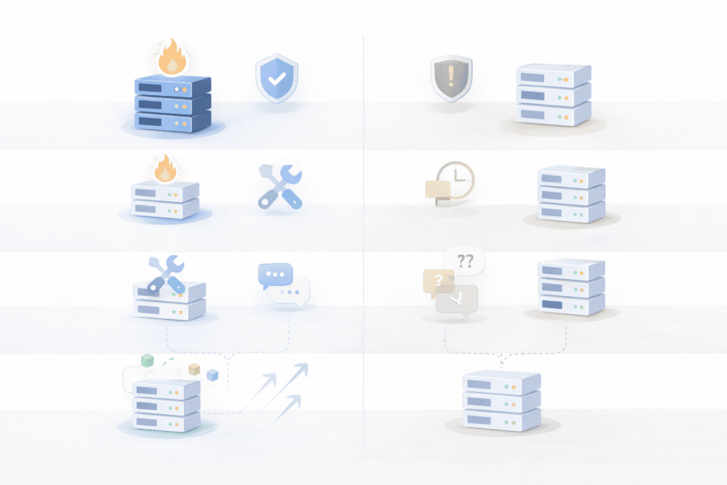 Feature comparison chart between managed hosting and shared hosting
