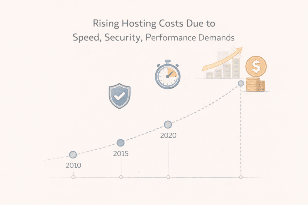 Timeline showing increase in website hosting costs over time