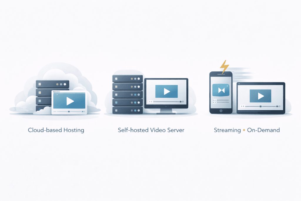 Types of video web hosting services including cloud and self-hosted servers