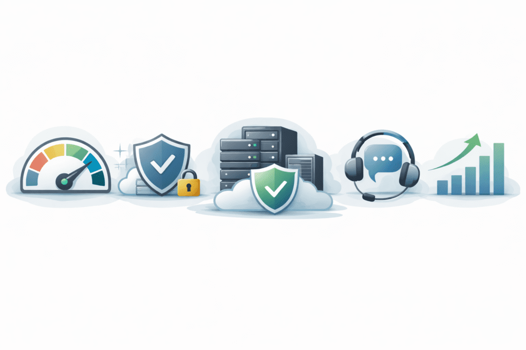 Website dashboard with performance charts and server setup